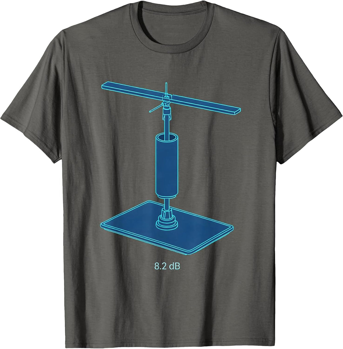 8.2 dB Exploded Antenna Ham Radio Operator Nerdy Humor T-Shirt - Asphalt Grey