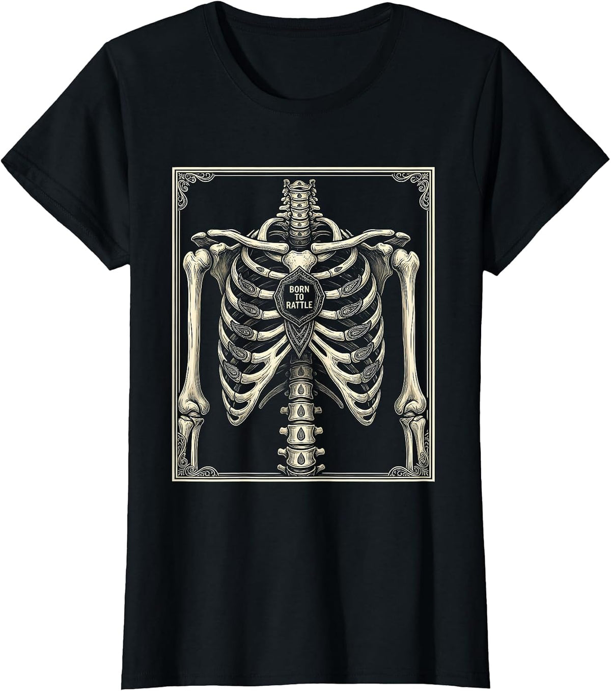 Born to Rattle Skeleton Graphic Design T-Shirt - Black