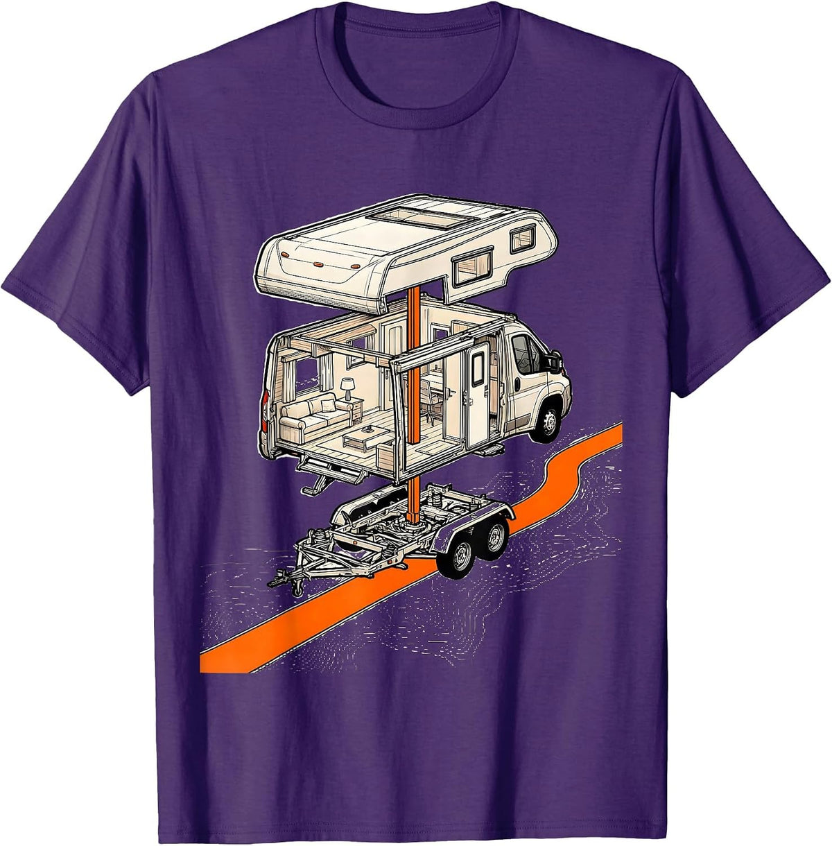 Camper Van Exploded View Retro Van Life Nomads T-Shirt - Purple