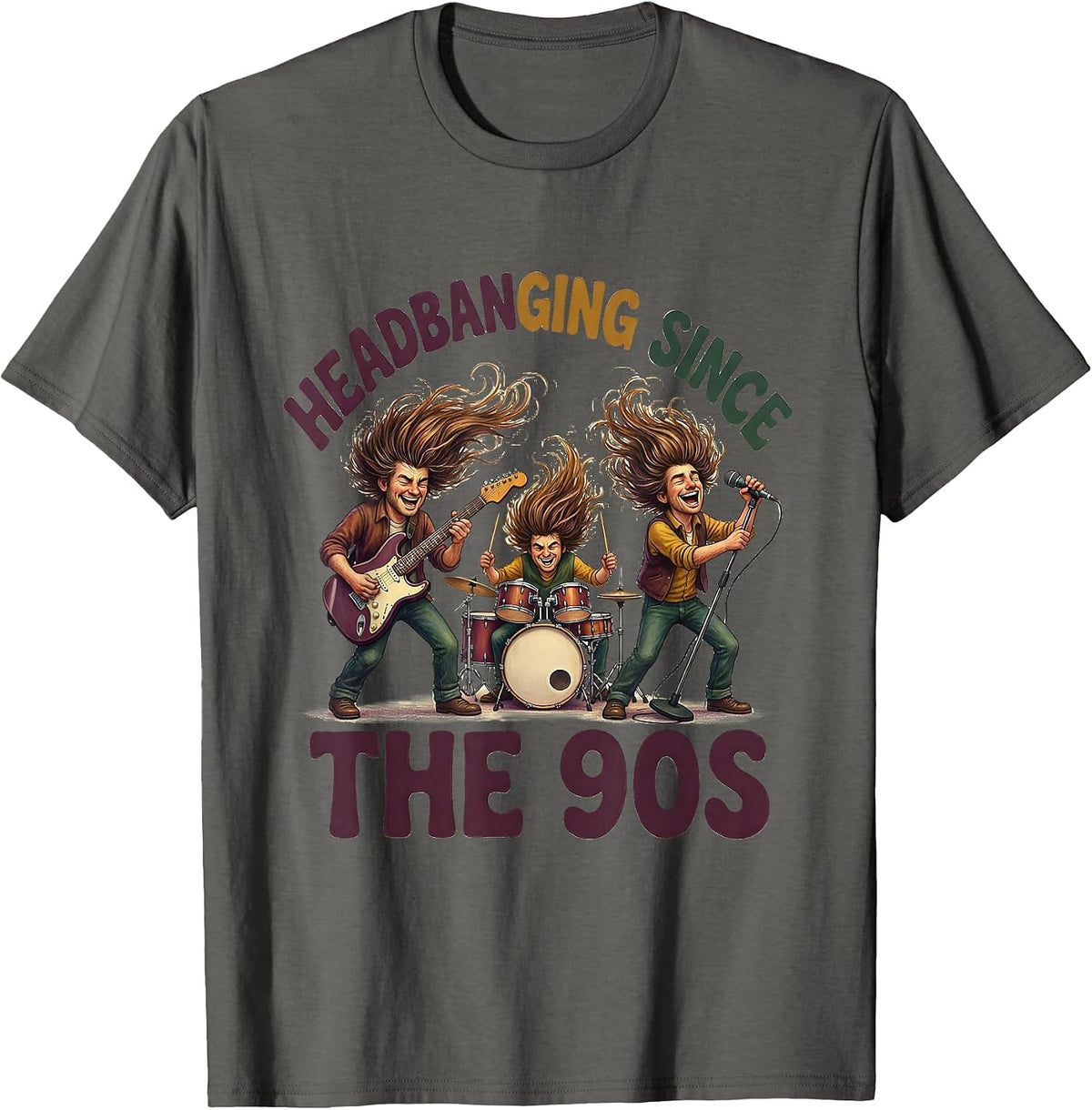 Headbanging Since the 90s Rock Music Design T-Shirt - Asphalt Grey
