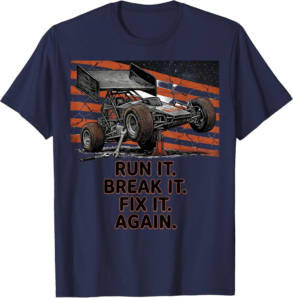 Men's Run It Break It Fix It Again Patriotic RC Car Racing Sprint T-Shirt - Navy Blue