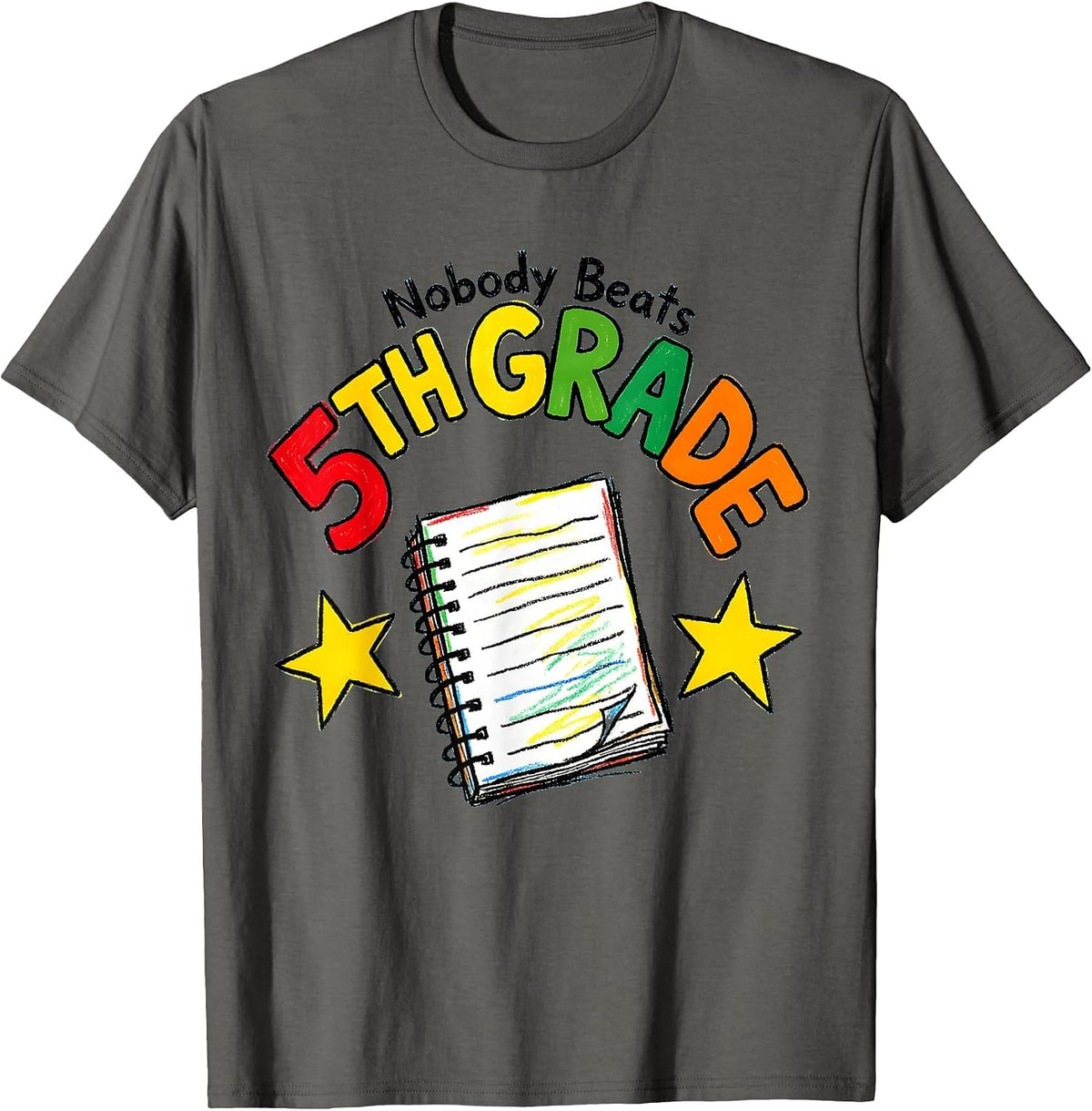 Men's Nobody Beats 5th Grade Funny Teacher Back To School Crew T-Shirt - Asphalt Grey