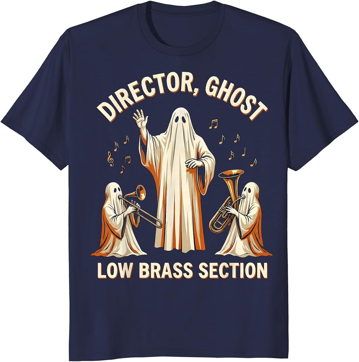 Men's Director Ghost Low Brass Section Whimsical Music Teacher T-Shirt - Navy Blue