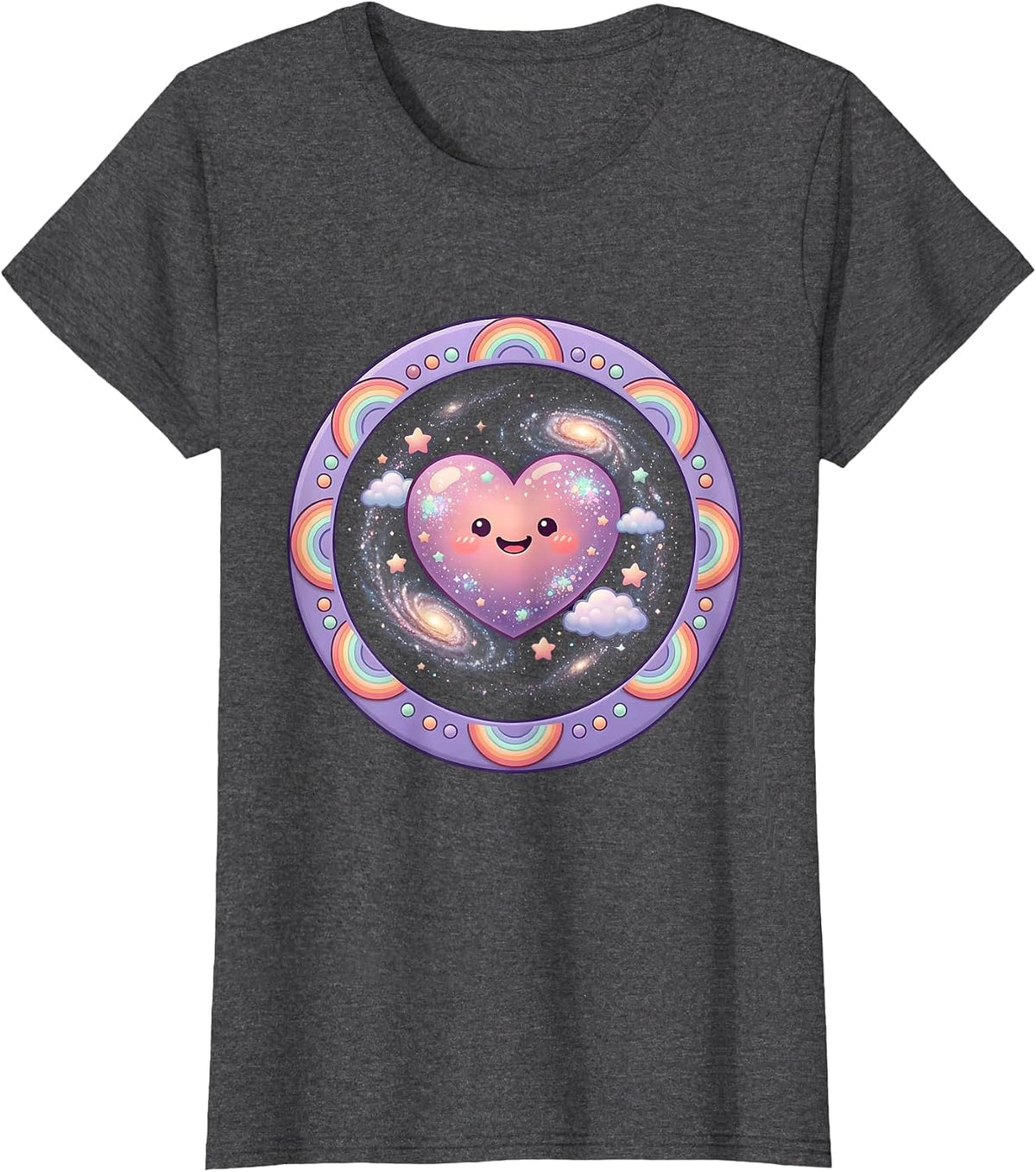 Women's Heart-Shaped Galaxy Pride Swirl Illustration T-Shirt - Dark Heather Grey