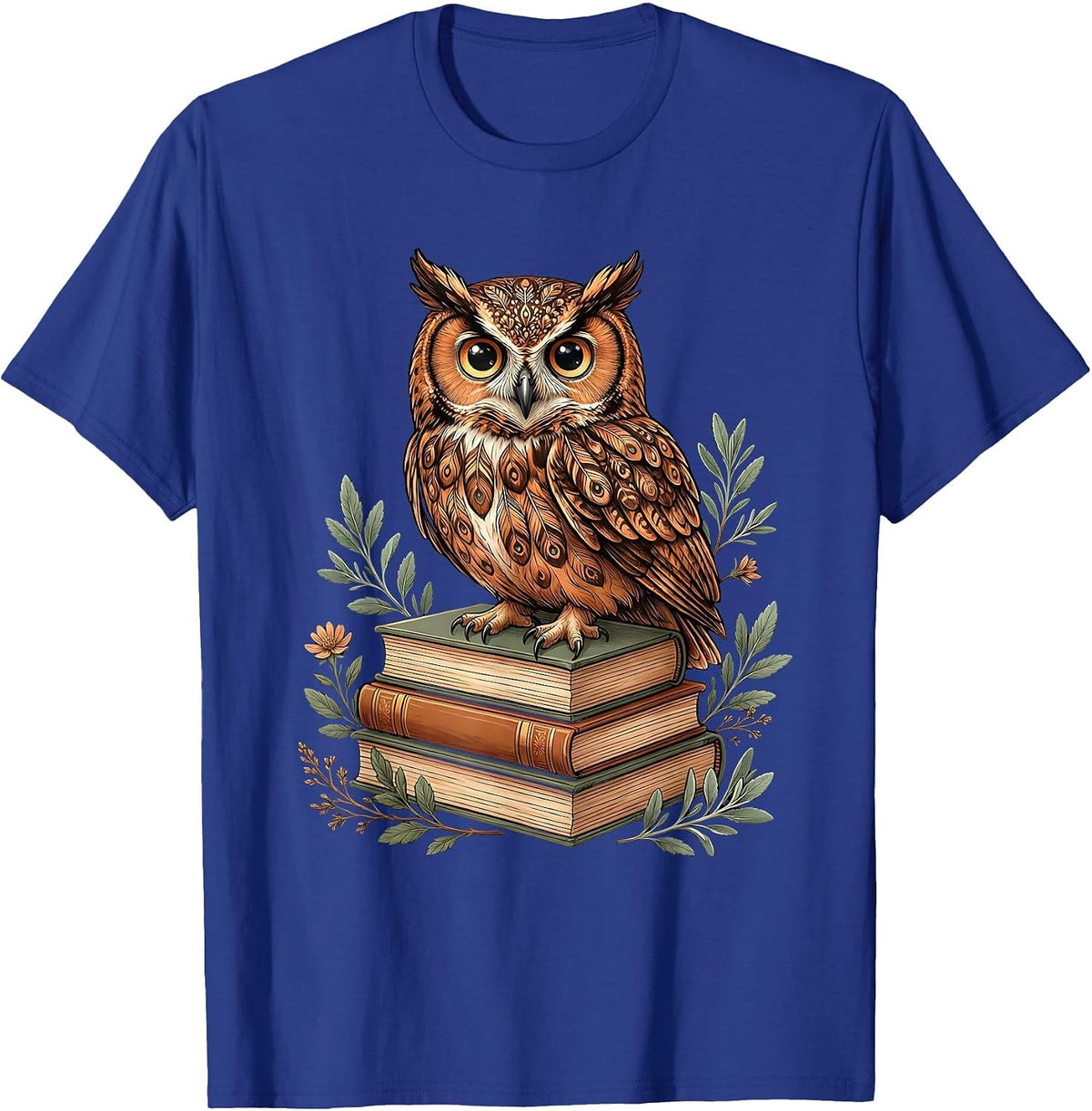 5th Grade Teacher Owl on Textbooks Illustration T-Shirt - Royal Blue