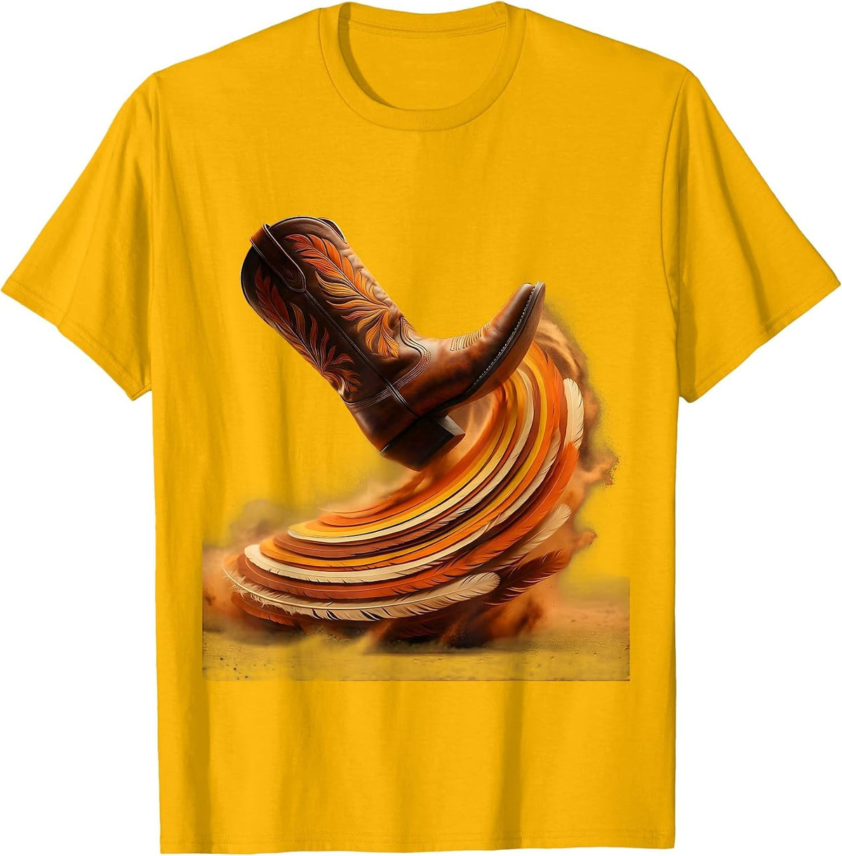 Cowgirl Boot Kicking Dust Western Rodeo Graphic T-Shirt - Golden Yellow