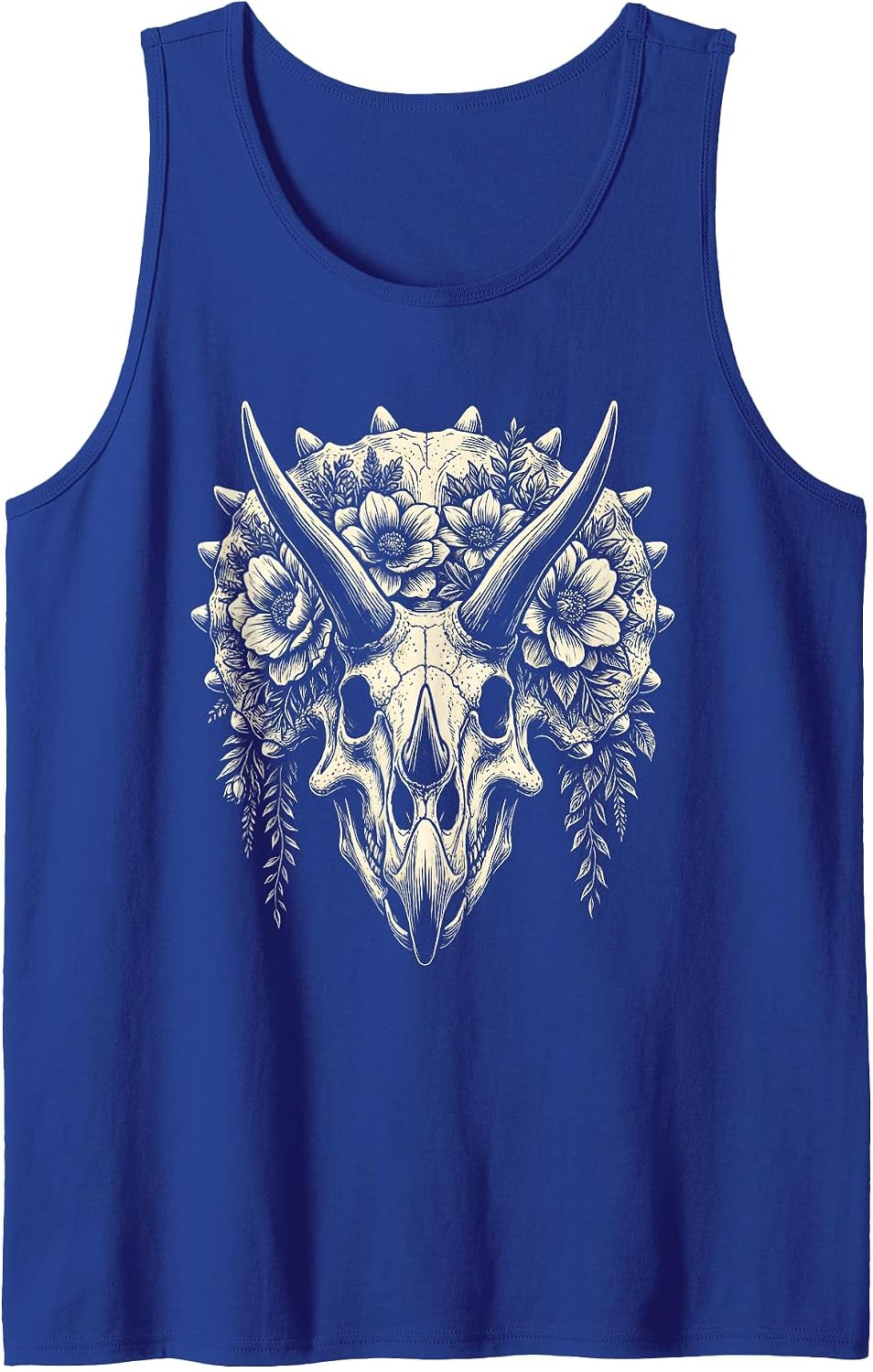 Triceratops Skull Floral Crown Dinosaur Art Tank Top - Royal Blue