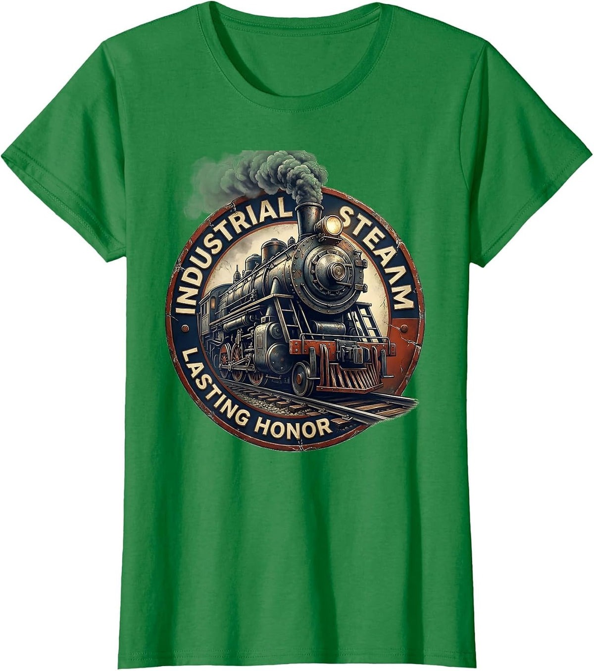 Women's Industrial Steam Lasting Honor Distressed Steam Locomotive T-Shirt - Kelly Green