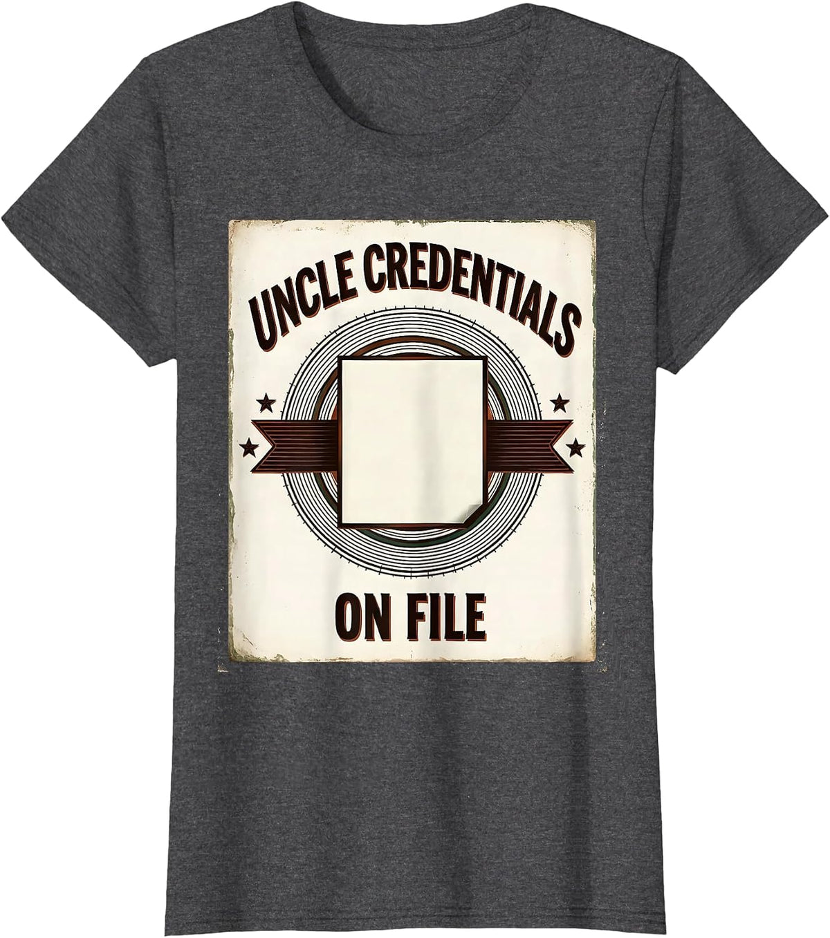 Women's Uncle Credentials On File Vintage Funny Uncle Godfather Gift T-Shirt - Dark Heather Grey