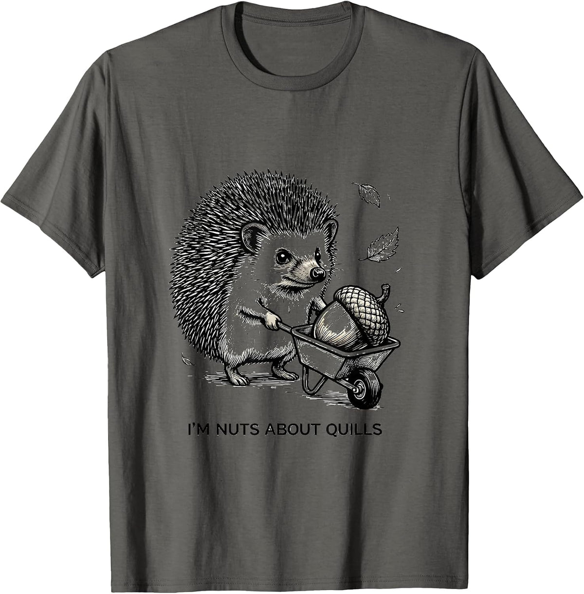 I’m Nuts About Quills Cute Hedgehog Lover Humor Christmas T-Shirt - Asphalt Grey