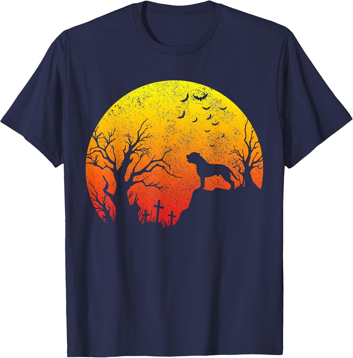 Pitbull Halloween Dog Funny Vintage Pitbull Dad Mom T-Shirt - Navy Blue