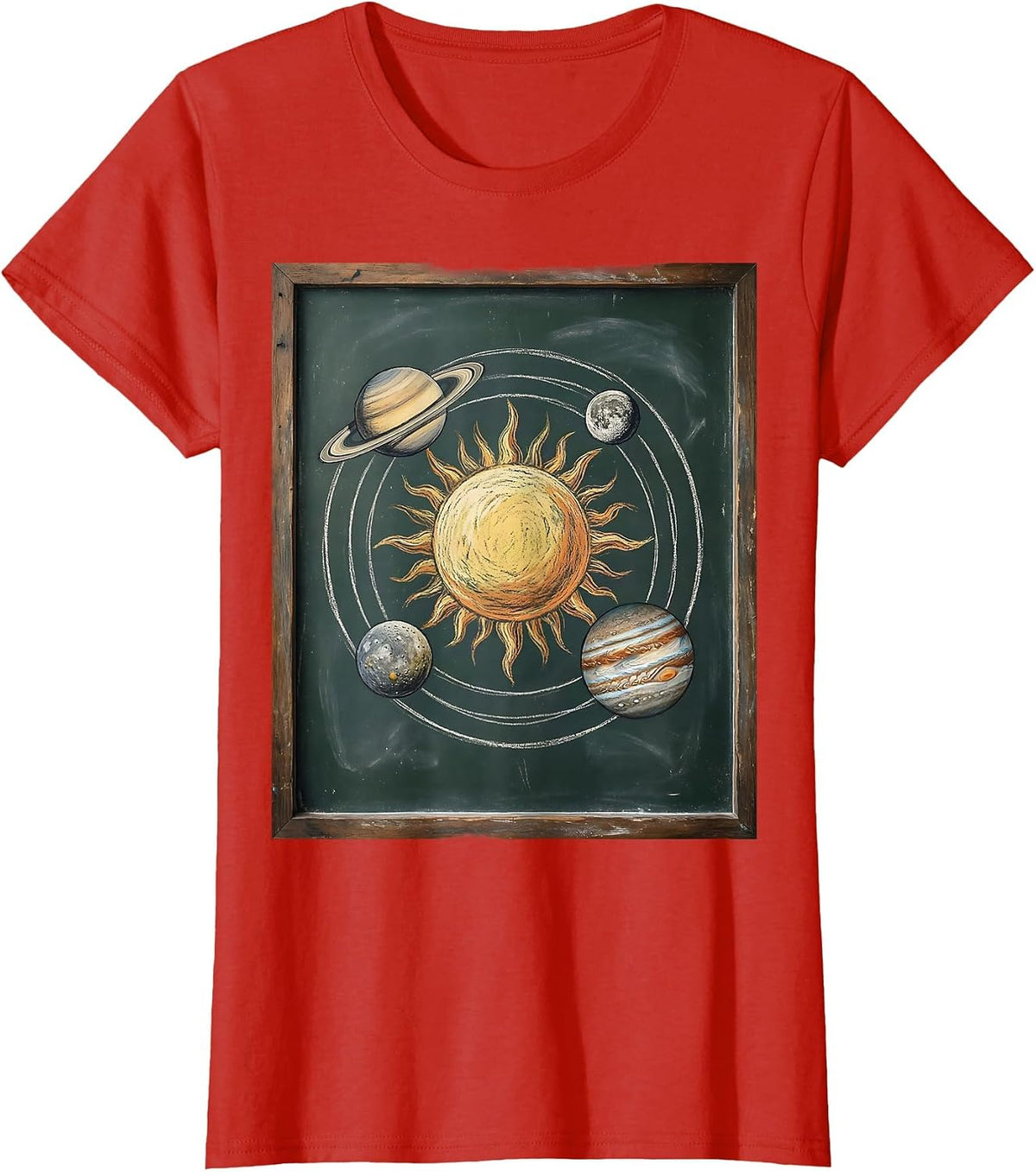5th Grade Teacher Hand-Drawn Solar System T-Shirt - Red