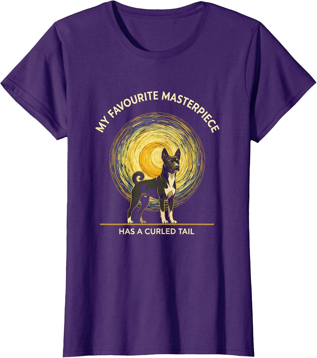 Women's My Favourite Masterpiece Has A Curled Tail Basenji Portrait T-Shirt - Purple
