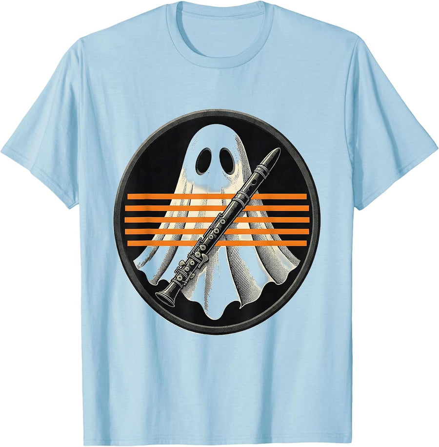 Men's Ghost Musician Teacher Halloween Band Costume T-Shirt - Baby Blue