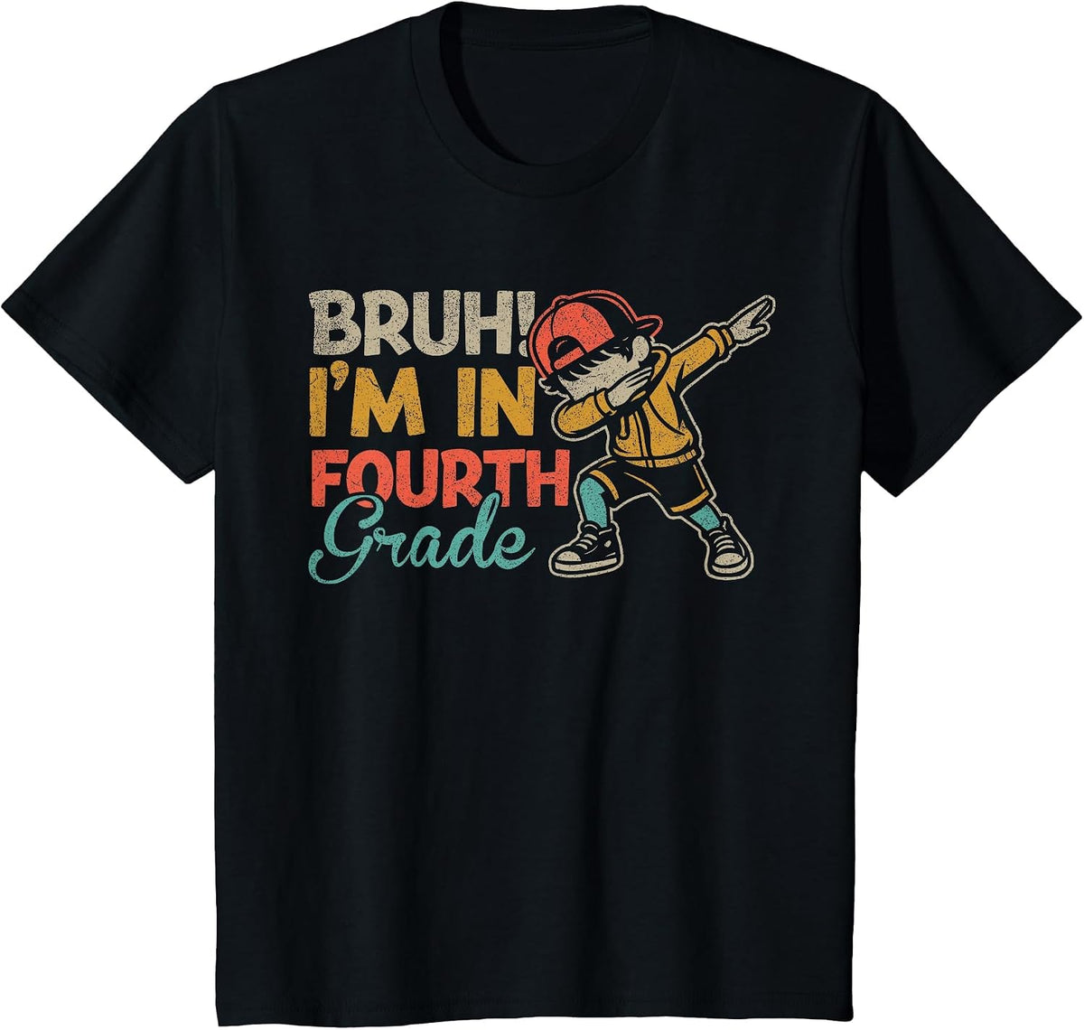 Bruh I'm in Fourth Grade Dabbing Boy First Day of School T-Shirt - Black