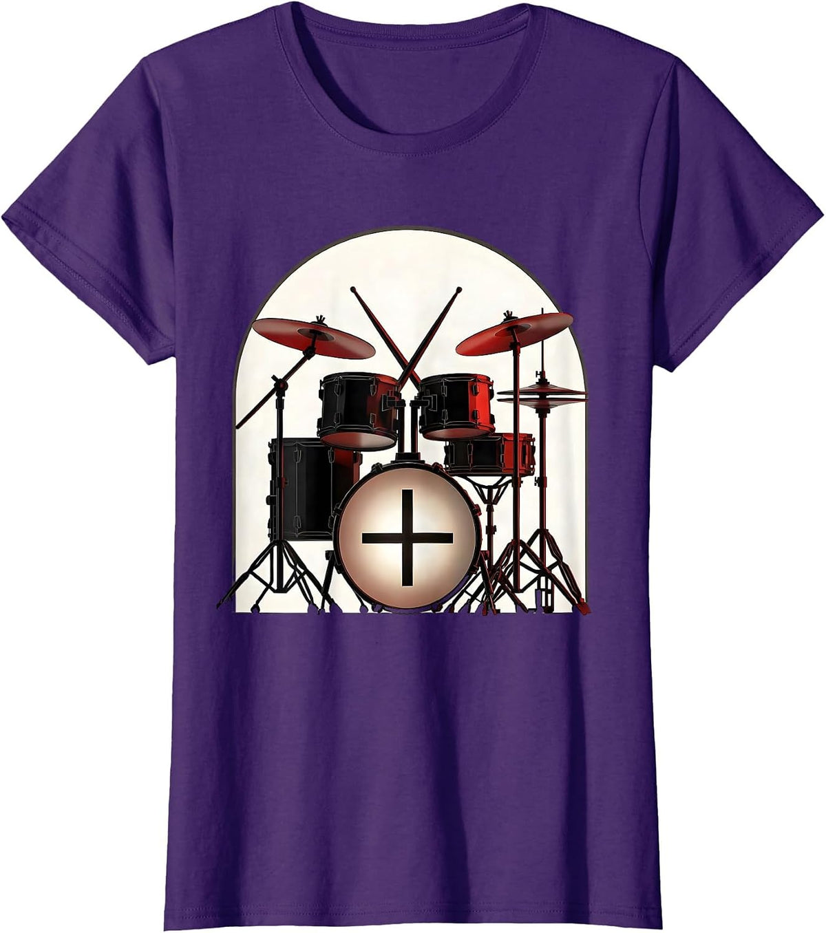 Geometric Drum Kit Church Arch Christian Musician Worship T-Shirt, Women, Purple, Large - As Pictured
