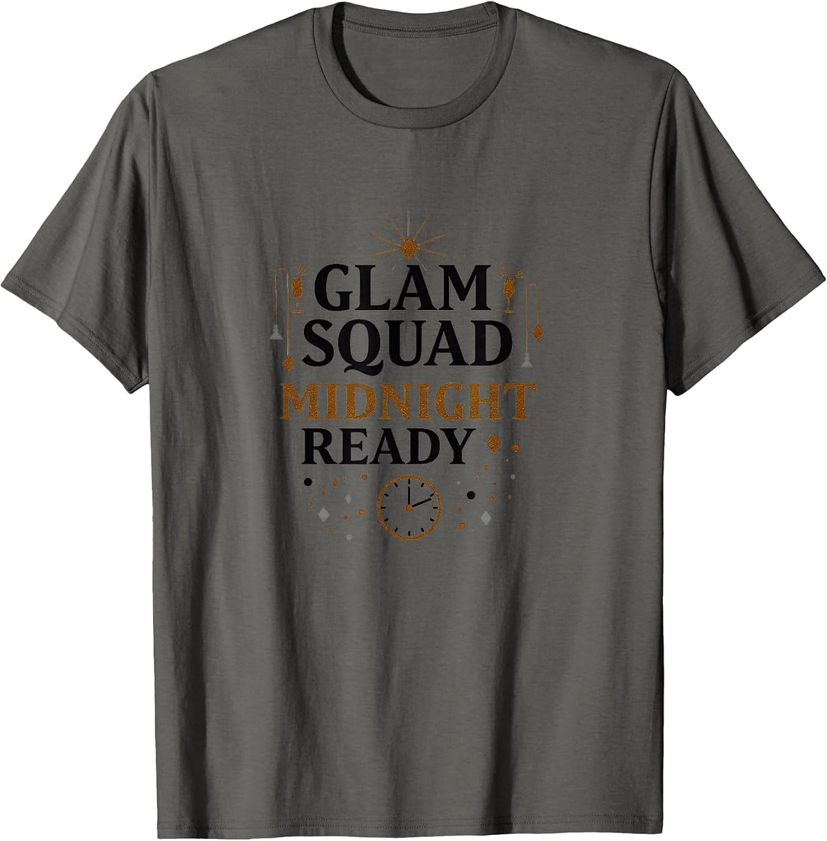 Glam Squad Midnight Ready NYE Design T-Shirt - Asphalt Grey