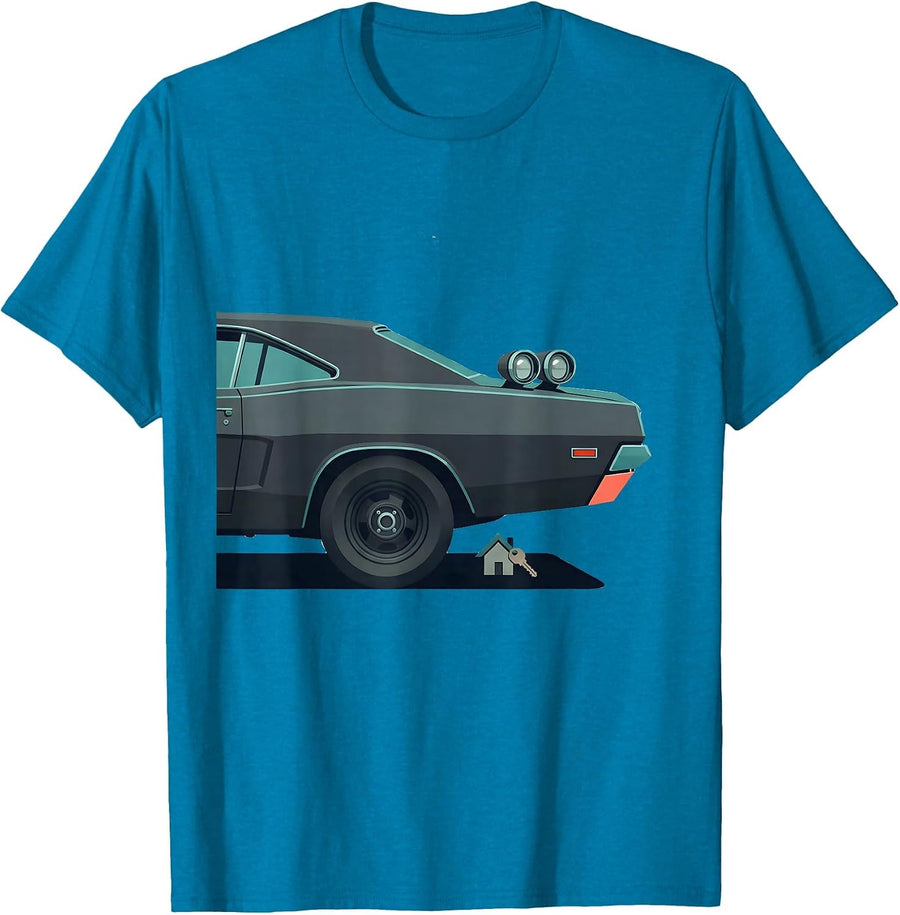 Oversized 1960s Muscle Car Midcentury Modern Car Guy T-Shirt - Sapphire Blue