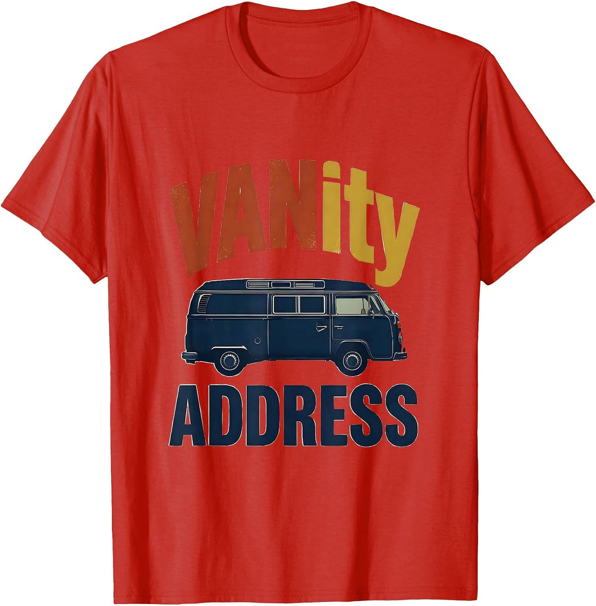 Men's VANity Address Vintage Van Life Road Trip Humor T-Shirt - Red