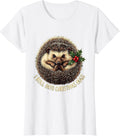 Women's I Roll Into Christmas Hugs Cute Hedgehog Animal Lover T-Shirt - White