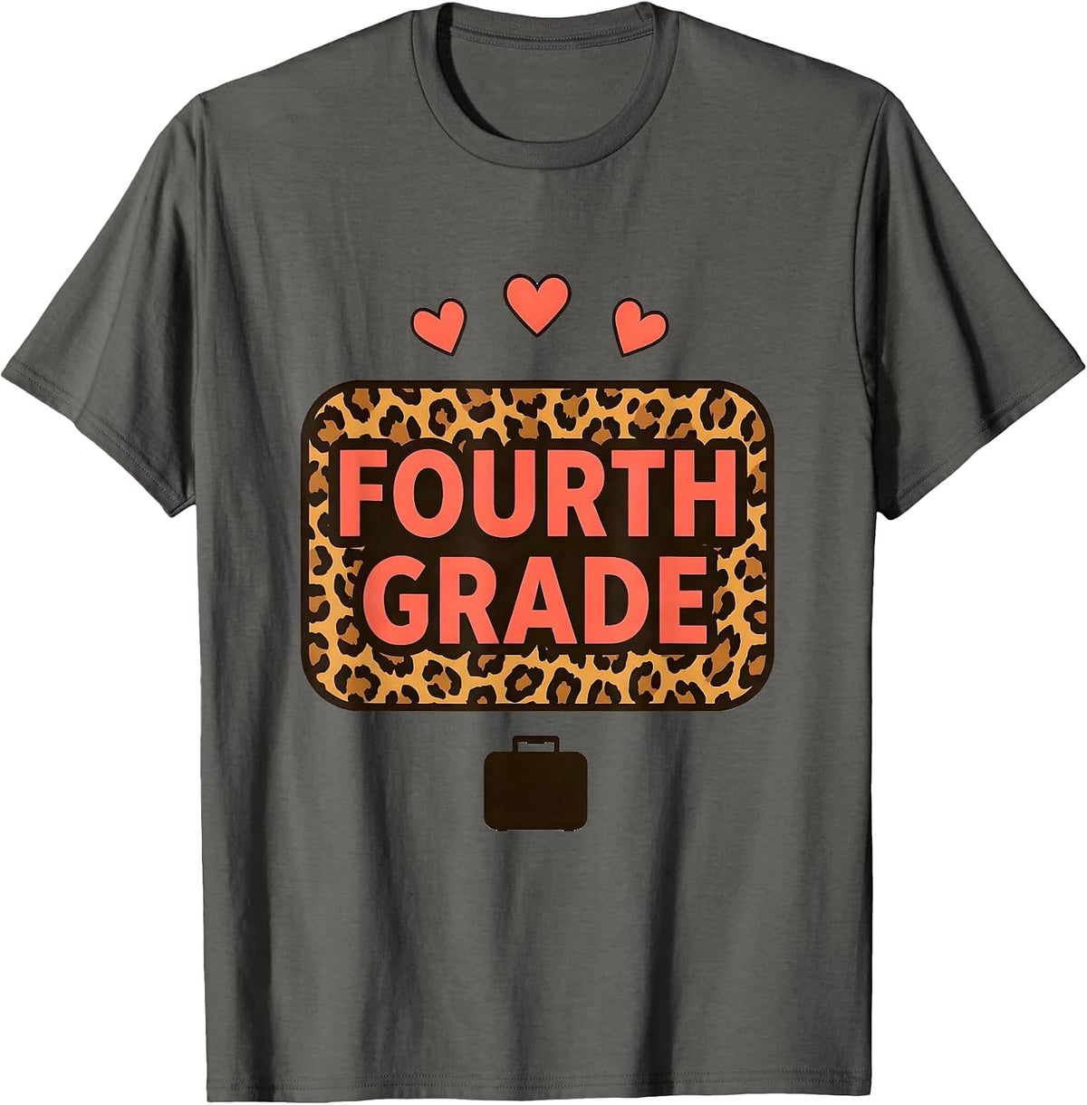 Men's Fourth Grade Coral Leopard Back To School Teacher Girl T-Shirt - Asphalt Grey