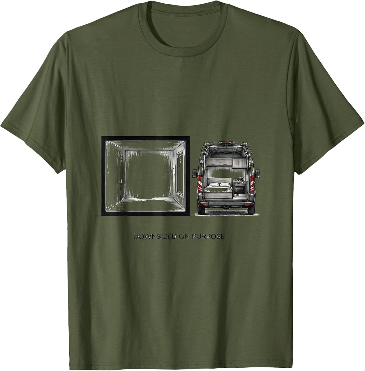 Downsized On Purpose Retro Van Life Nomads Van Dwellers Gift T-Shirt - Olive Green