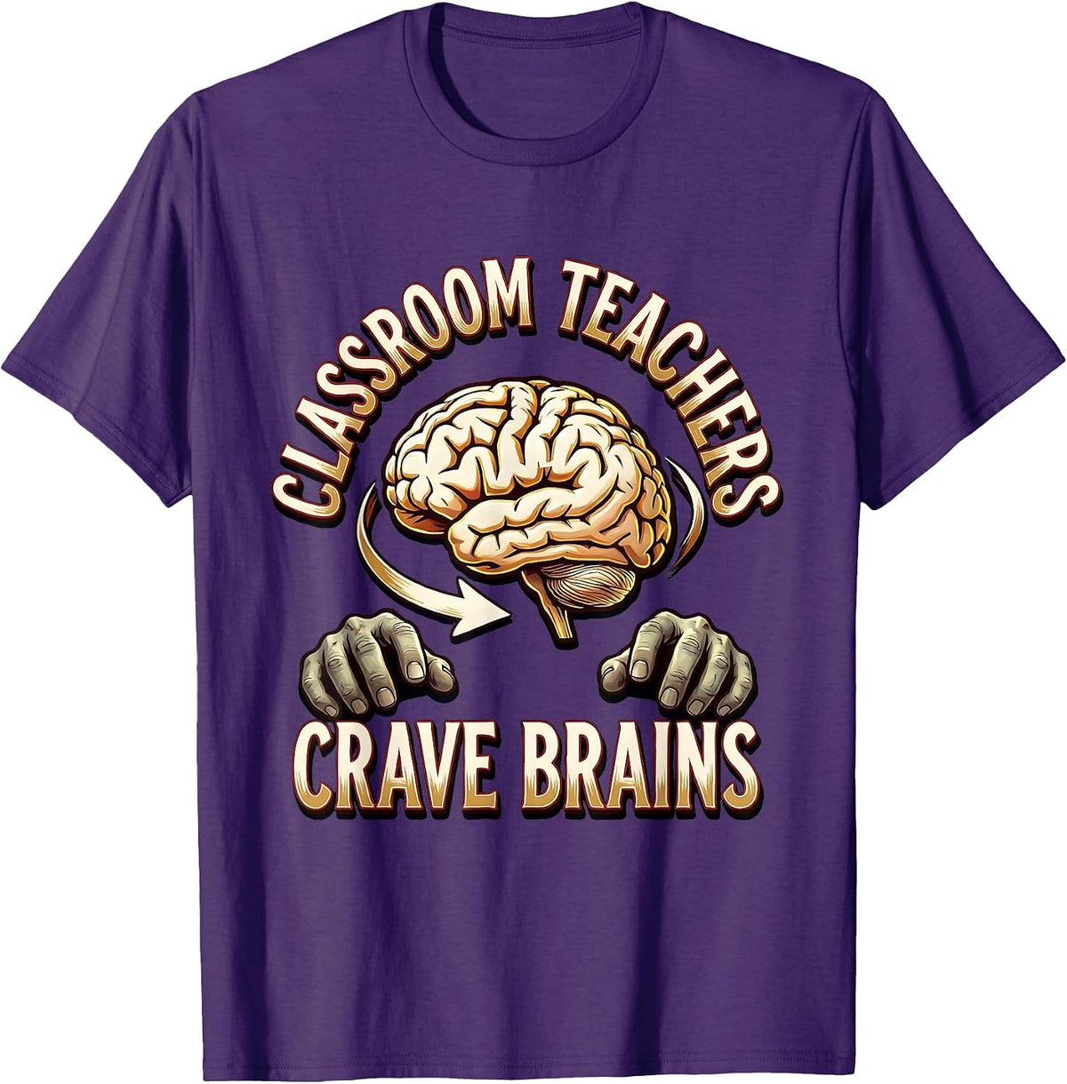 Men's Classroom Teachers Crave Brains Funny Zombie Halloween T-Shirt - Purple