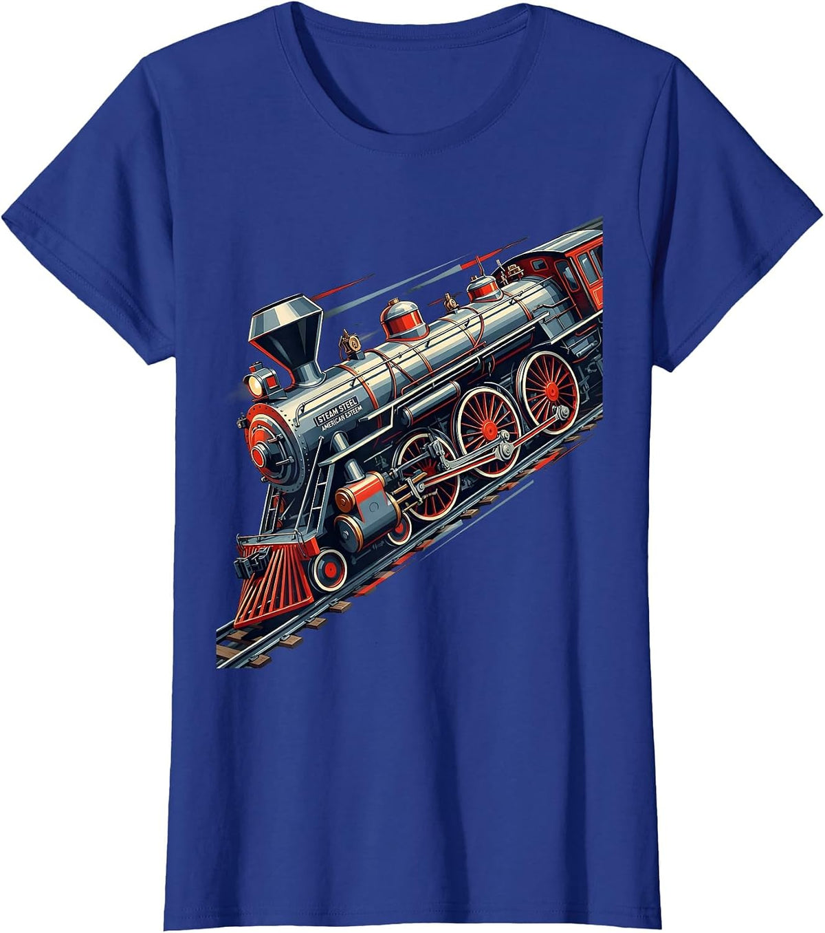 Women's Steam Steel American Esteem Futurist Train Enthusiast T-Shirt - Royal Blue