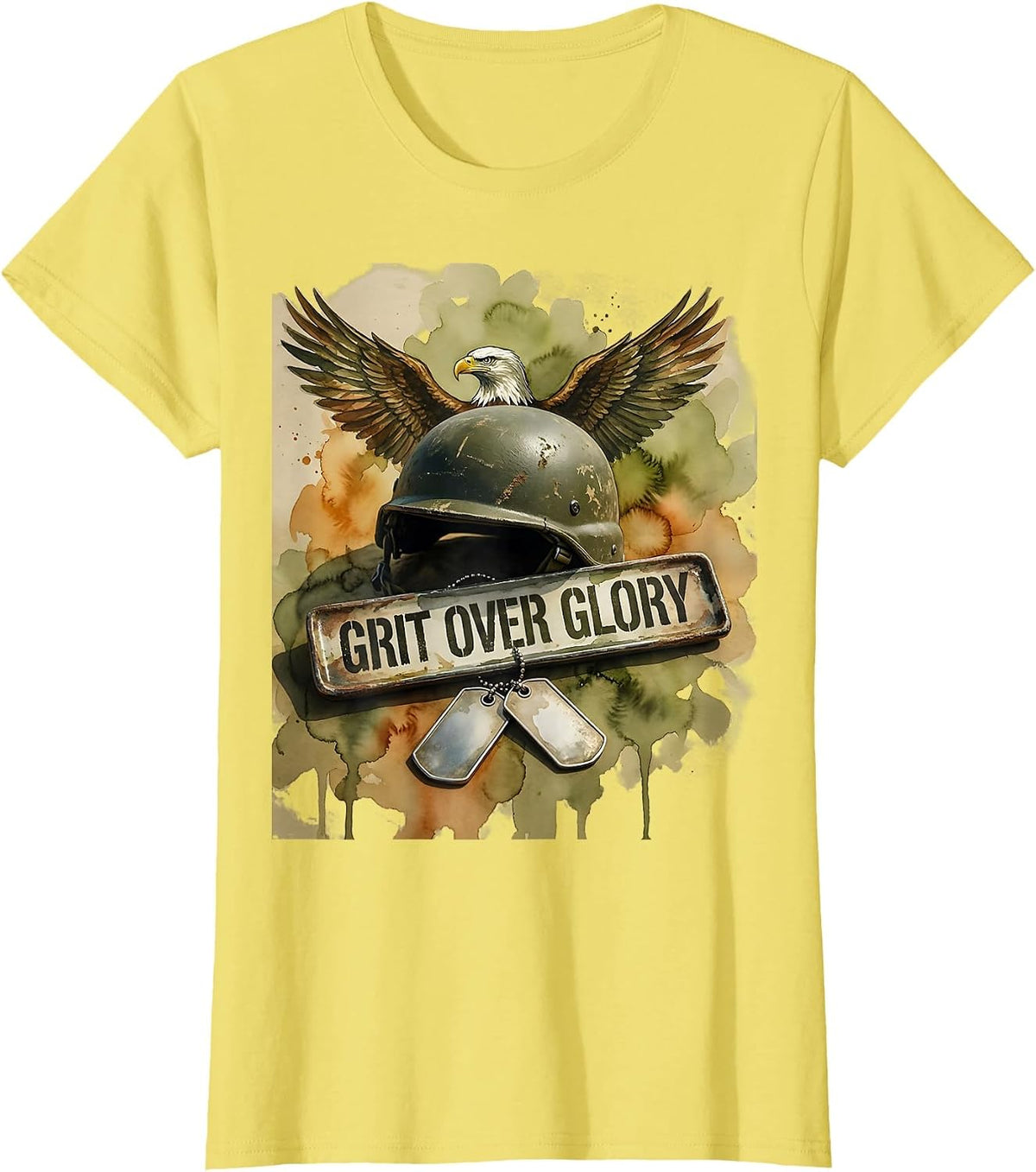 Grit Over Glory Army Veteran Graphic Design T-Shirt - Lemon Yellow