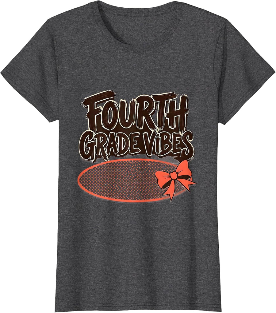 Women's Fourth Grade Vibes Coquette Bow Back to School Fourth Grade T-Shirt - Dark Heather Grey