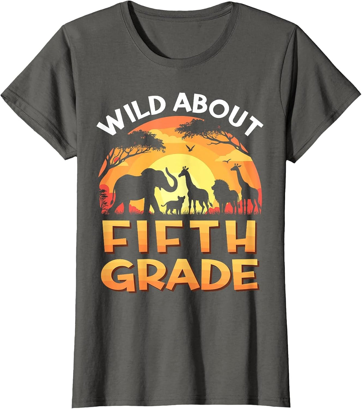 Wild About Fifth Grade Zoo Animals Back to School Safari T-Shirt - Asphalt Grey