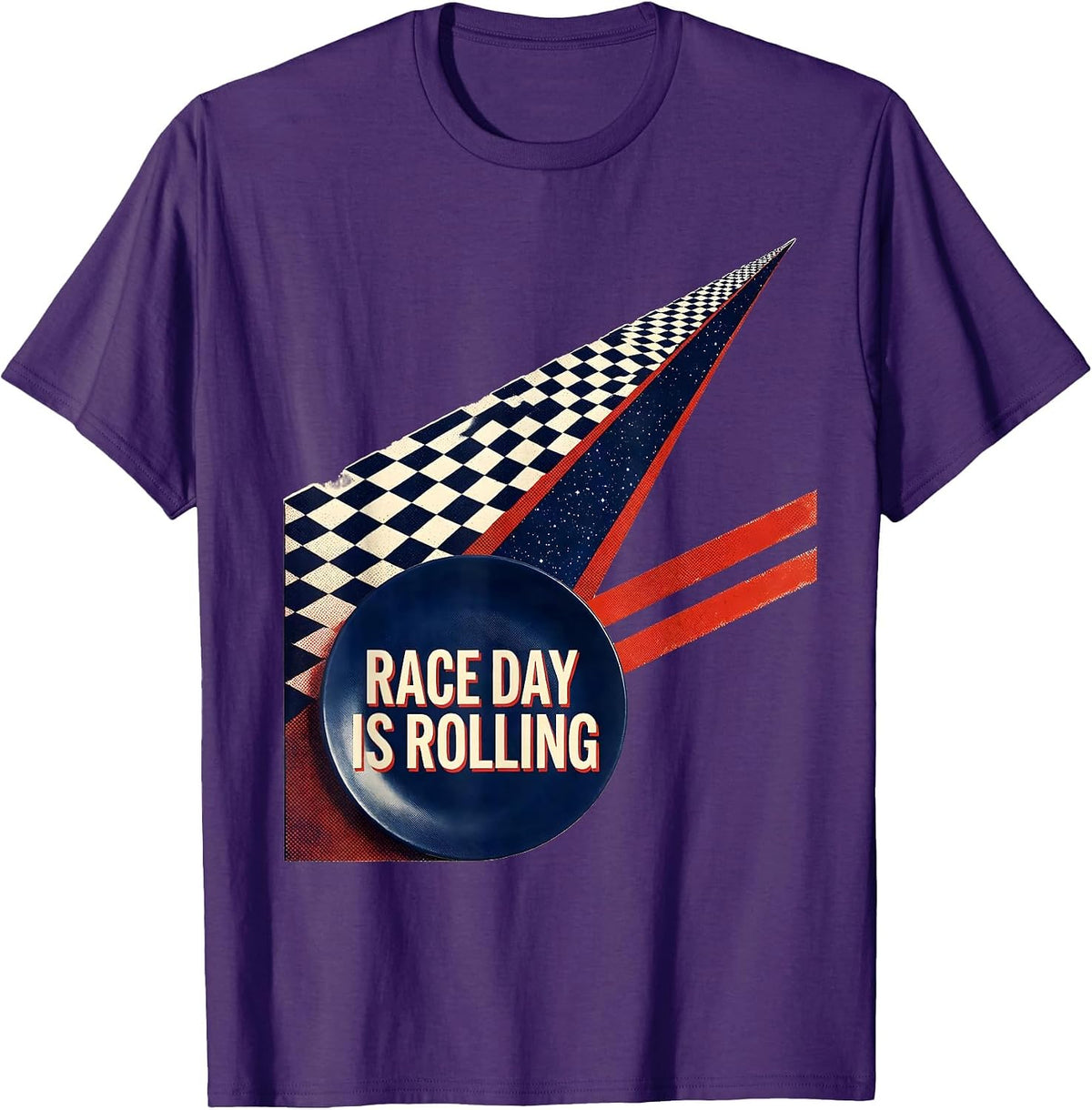 Men's Race Day Is Rolling Risograph Checkered Flag Racing Fan T-Shirt - Purple
