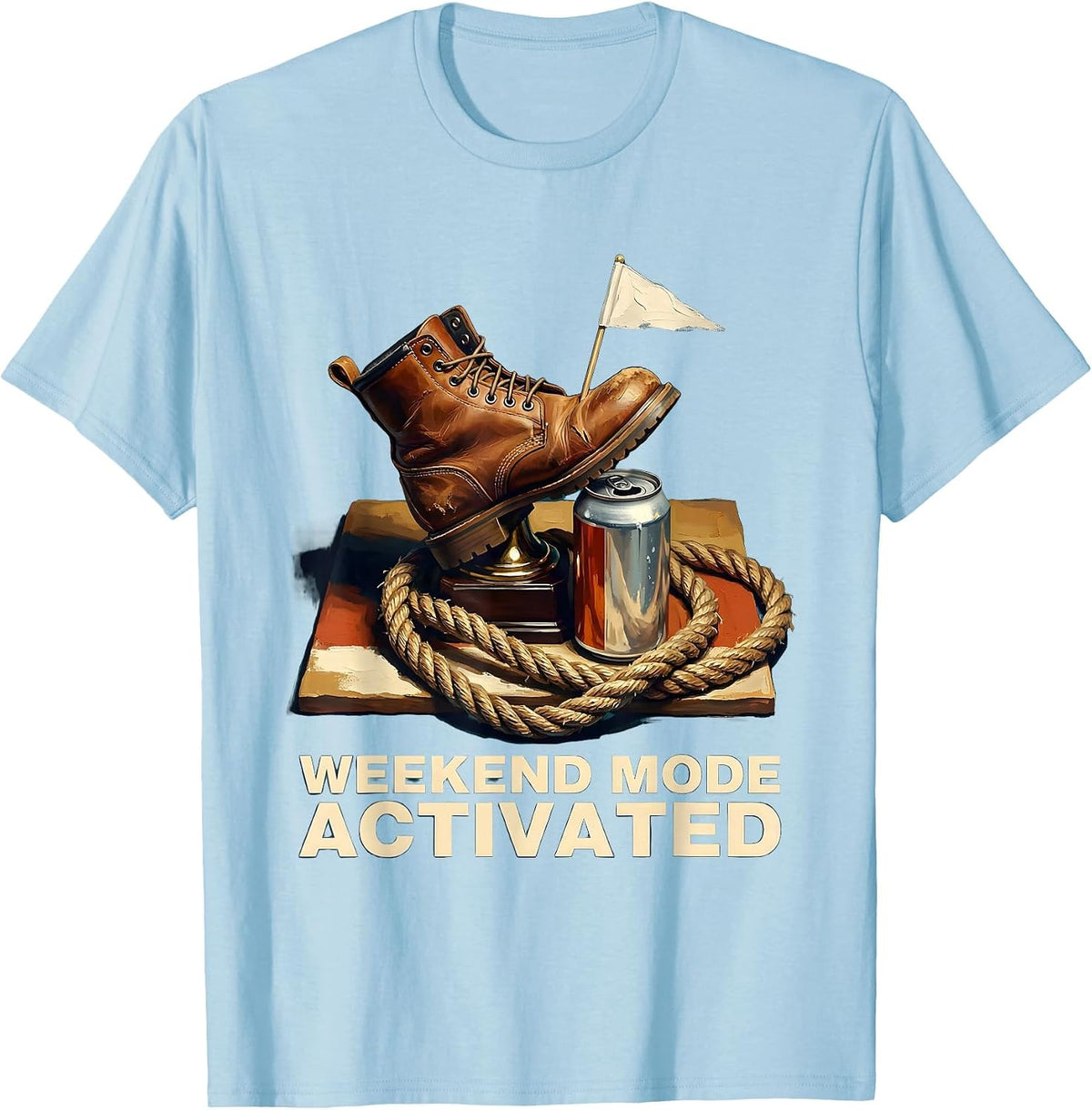 Weekend Mode Activated Labor Day Graphic T-Shirt, Men, Baby Blue, X-Large - As Pictured