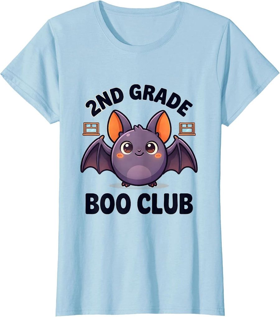 Women's 2nd Grade Boo Club Cute Kawaii Halloween Teacher Student T-Shirt - Baby Blue