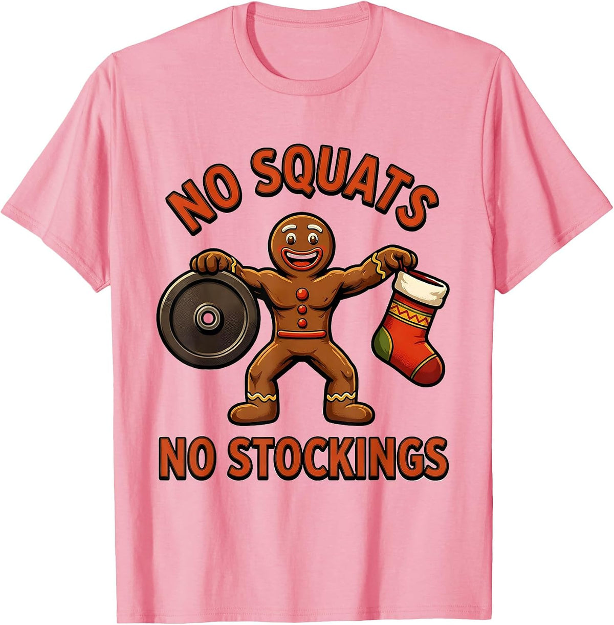 Men's No Squats No Stockings Retro Advertising Mascot Gym Humor T-Shirt - Pink