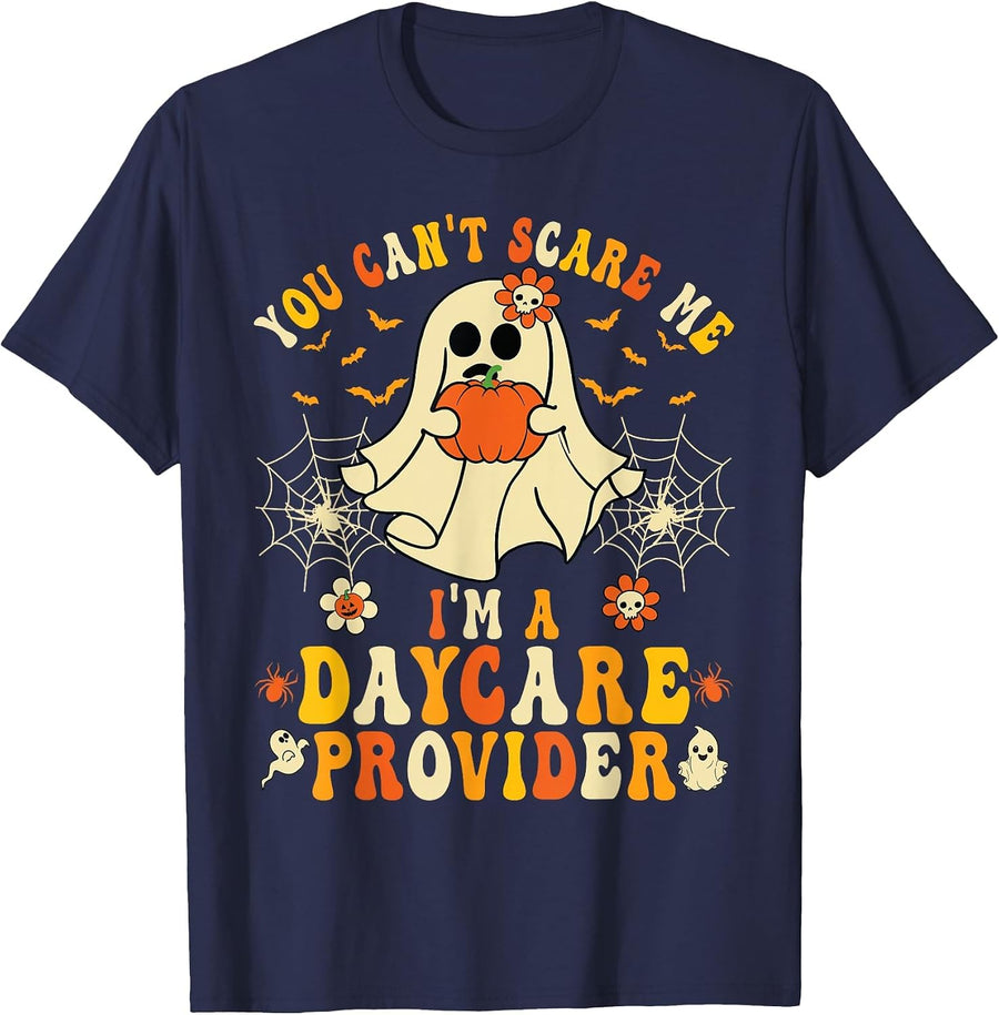 You Can't Scare Me I'm A Daycare Provider Halloween Ghost T-Shirt - Navy Blue