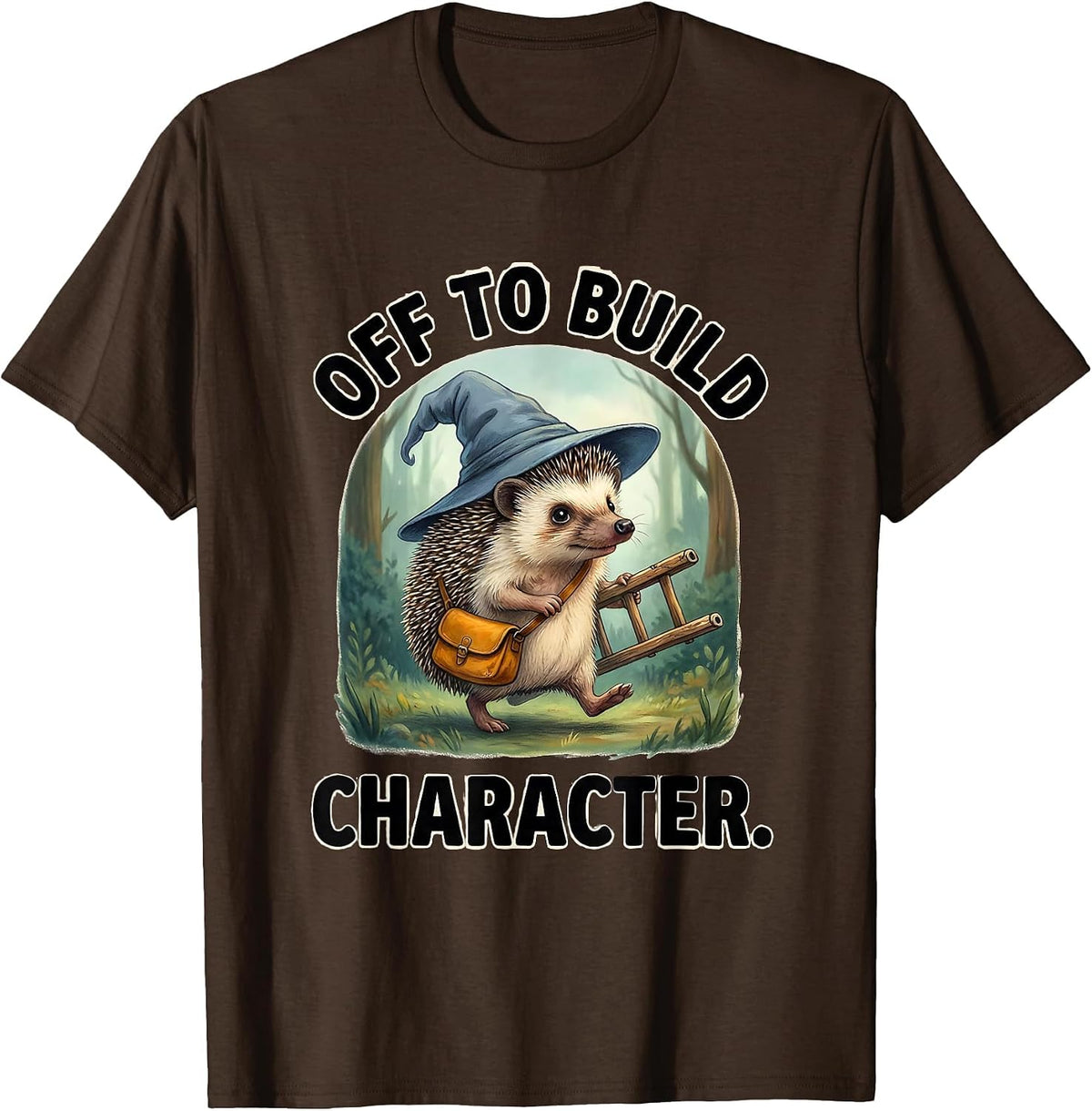 Off To Build Character Storybook Hedgehog Quirk Novelty T-Shirt - Brown