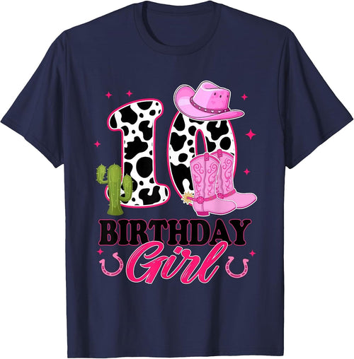 10th Birthday Girl Rodeo Western 10 Year Old Cowgirl T-Shirt - Navy Blue