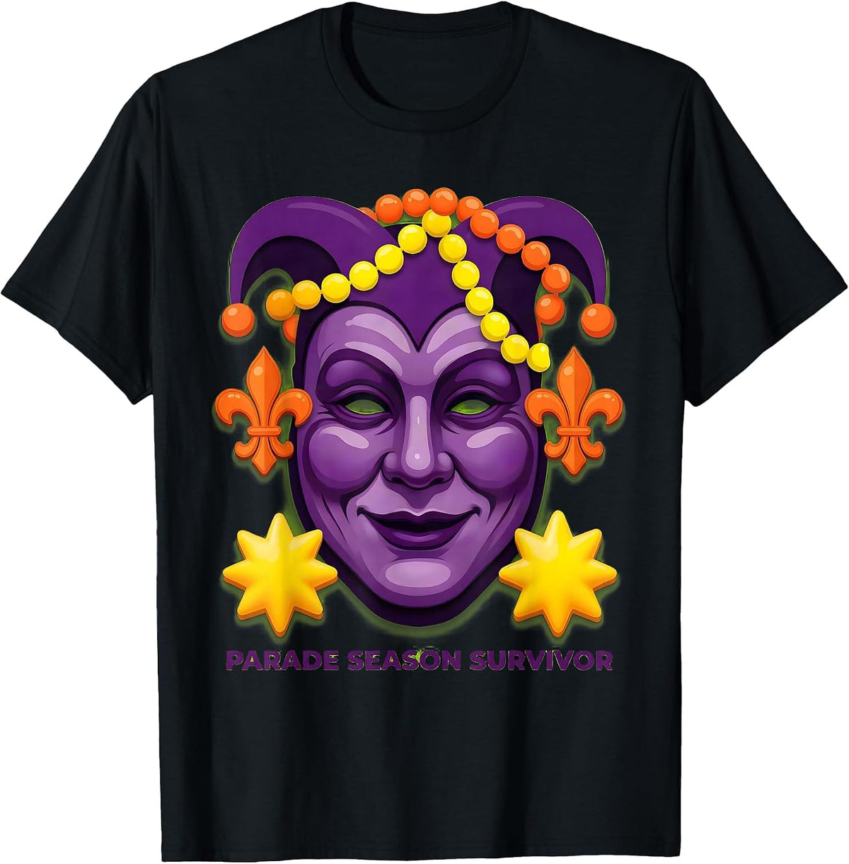 Men's Parade Season Survivor Mardi Gras Design T-Shirt - Black