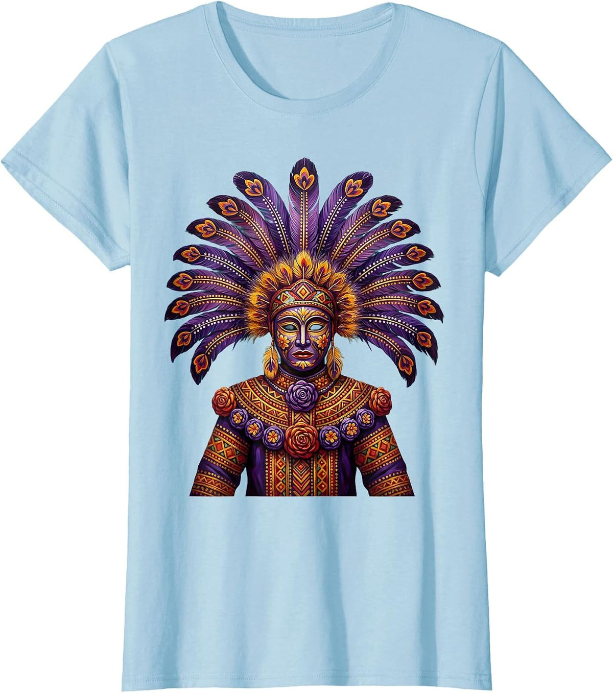 Mardi Gras Masked Reveler Feathered Headdress T-Shirt - Baby Blue