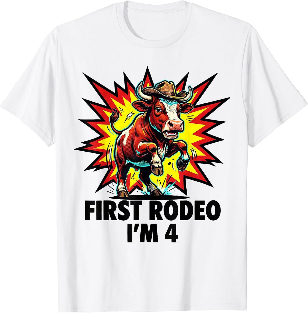 Men's First Rodeo, I'm 4 Playful Cowgirl Birthday Family Matching T-Shirt - White