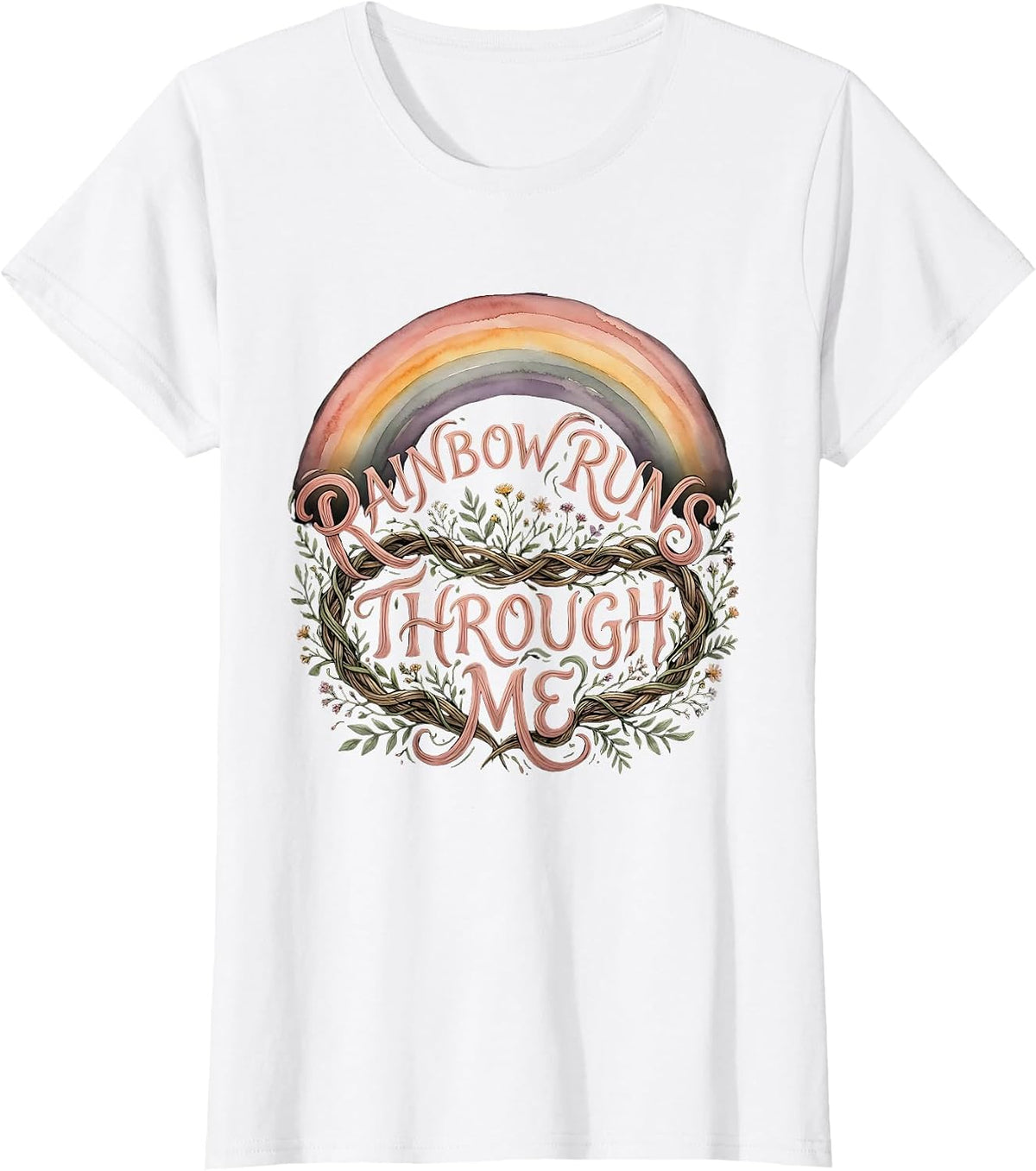 Women's Rainbow Runs Through Me Pride Design T-Shirt - White