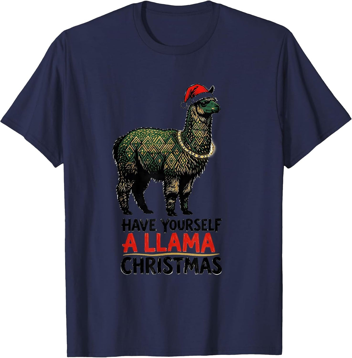 Have Yourself A Llama Christmas Funny Llama Lover Holiday T-Shirt - Navy Blue