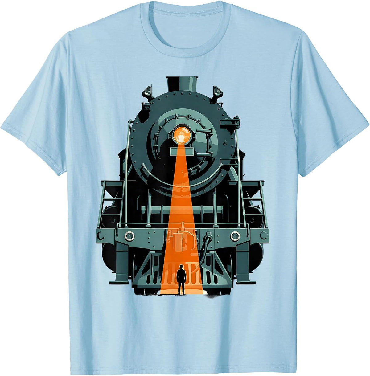 Men's Enormous Locomotive Front Train Enthusiast Deadpan Humor T-Shirt - Baby Blue