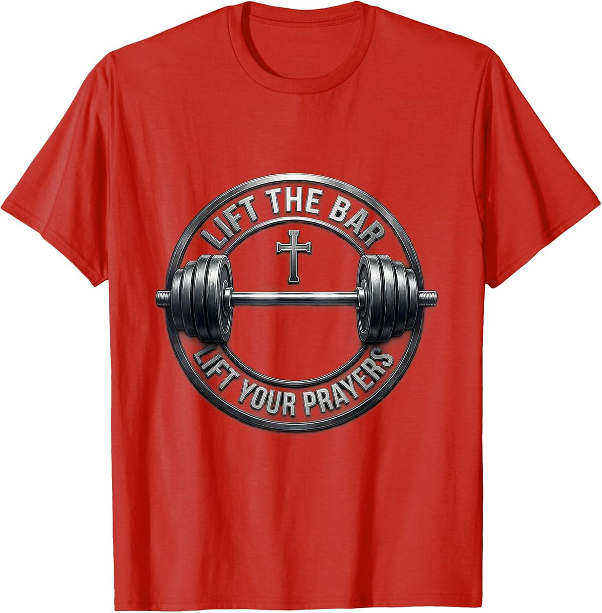 Men's LIFT THE BAR, LIFT YOUR PRAYERS Funny Christian Gym T-Shirt - Red