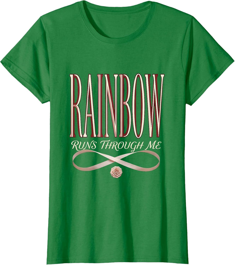 Women's Rainbow Runs Through Me Pride Graphic Design T-Shirt - Kelly Green
