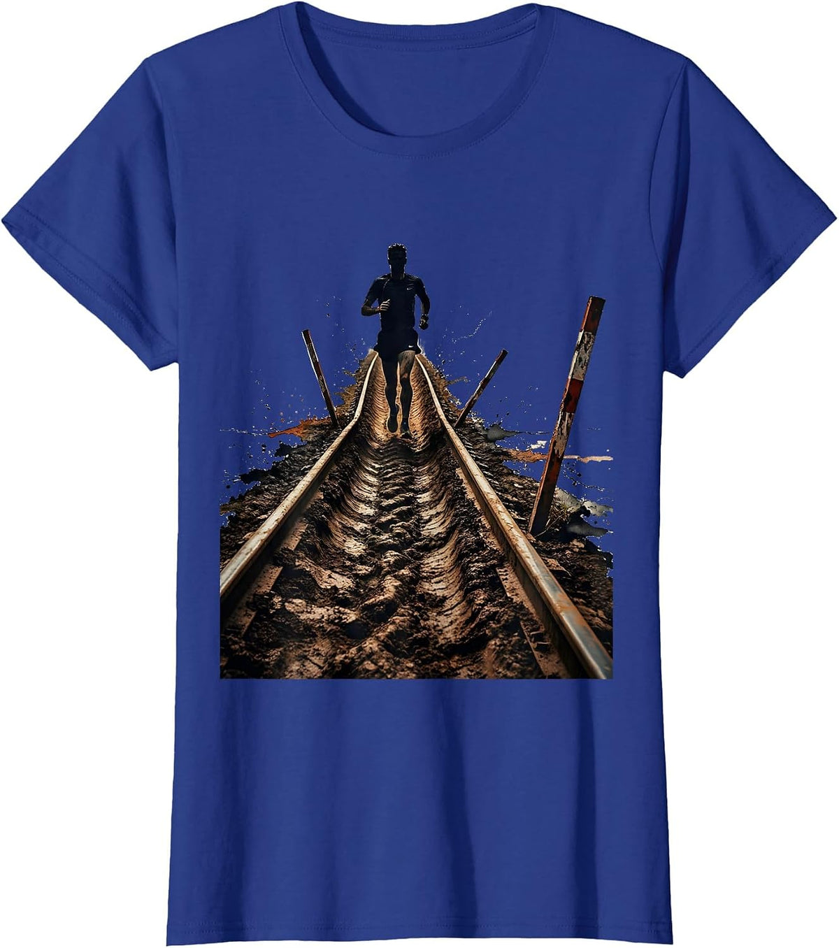 Women's Lone Runner Distressed Cross Country Running Humor T-Shirt - Royal Blue