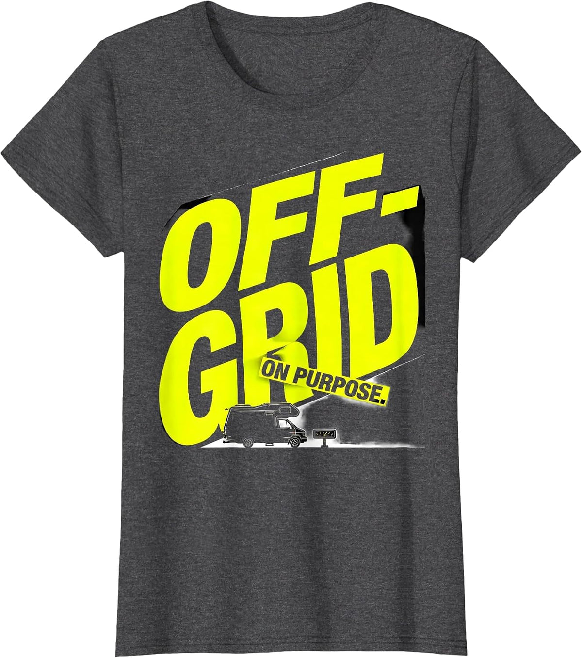 Women's Off-Grid On Purpose Retro Van Life Nomad Travel Pride T-Shirt - Dark Heather Grey