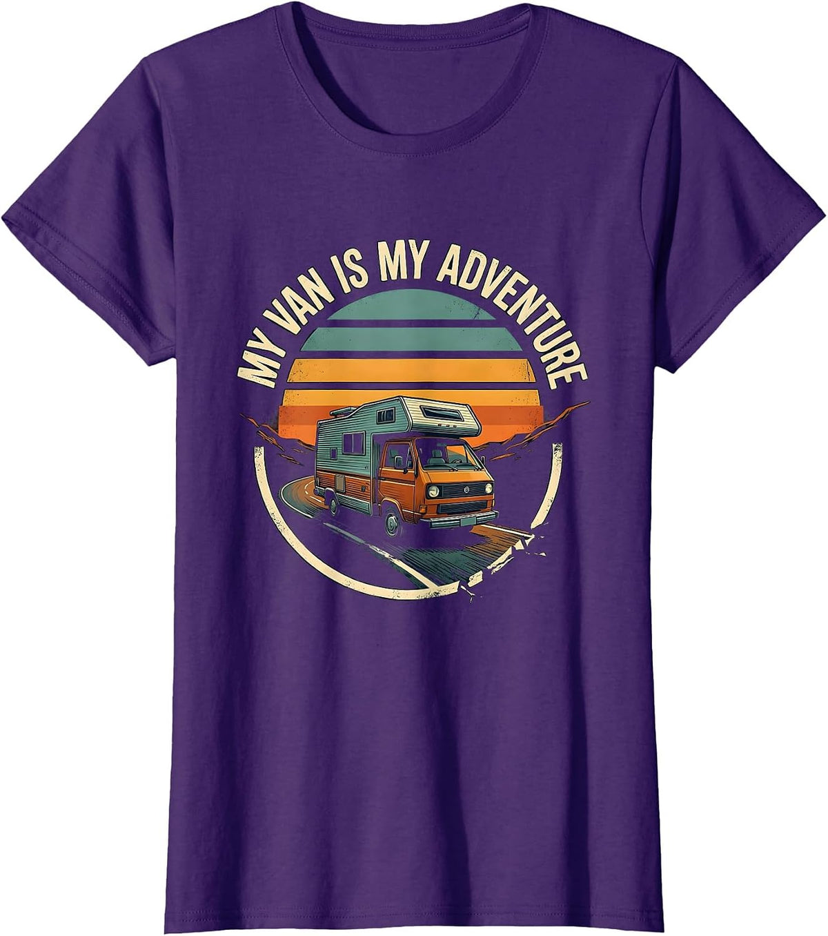Women's My Van Is My Adventure Vintage Van Life Road Trip Nostalgia T-Shirt - Purple