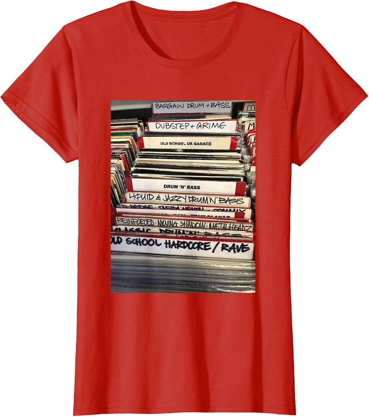 Vinyl DnB Drum N Bass Liquid Junglist Rave Dubstep Grime T-Shirt - Red